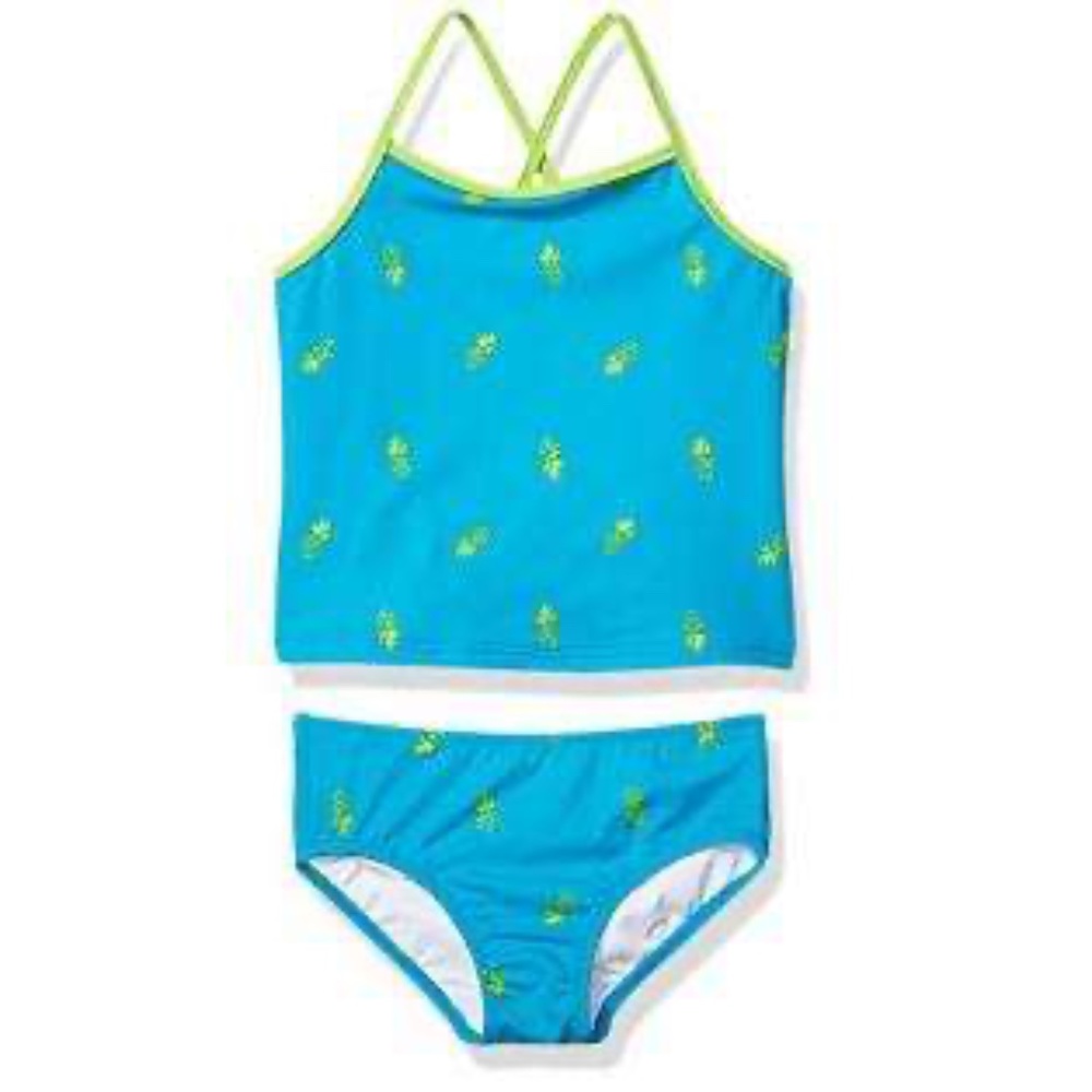 Essentials Girl's 2-Piece Tankini Set, Aqua Pineapples, XX-Large.